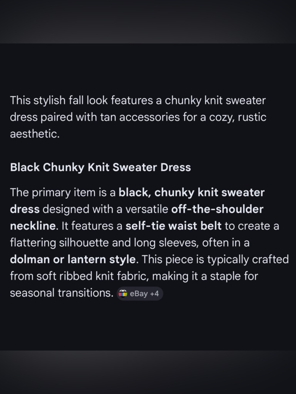 . Warm Hugs Off The Shoulder Black Chunky Knit Belted Mini/Midi Sweater Dress - Picture 11 of 13